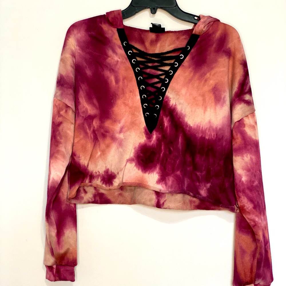 Rue 21 Plum Purple Tie-dye Crop Hoodie